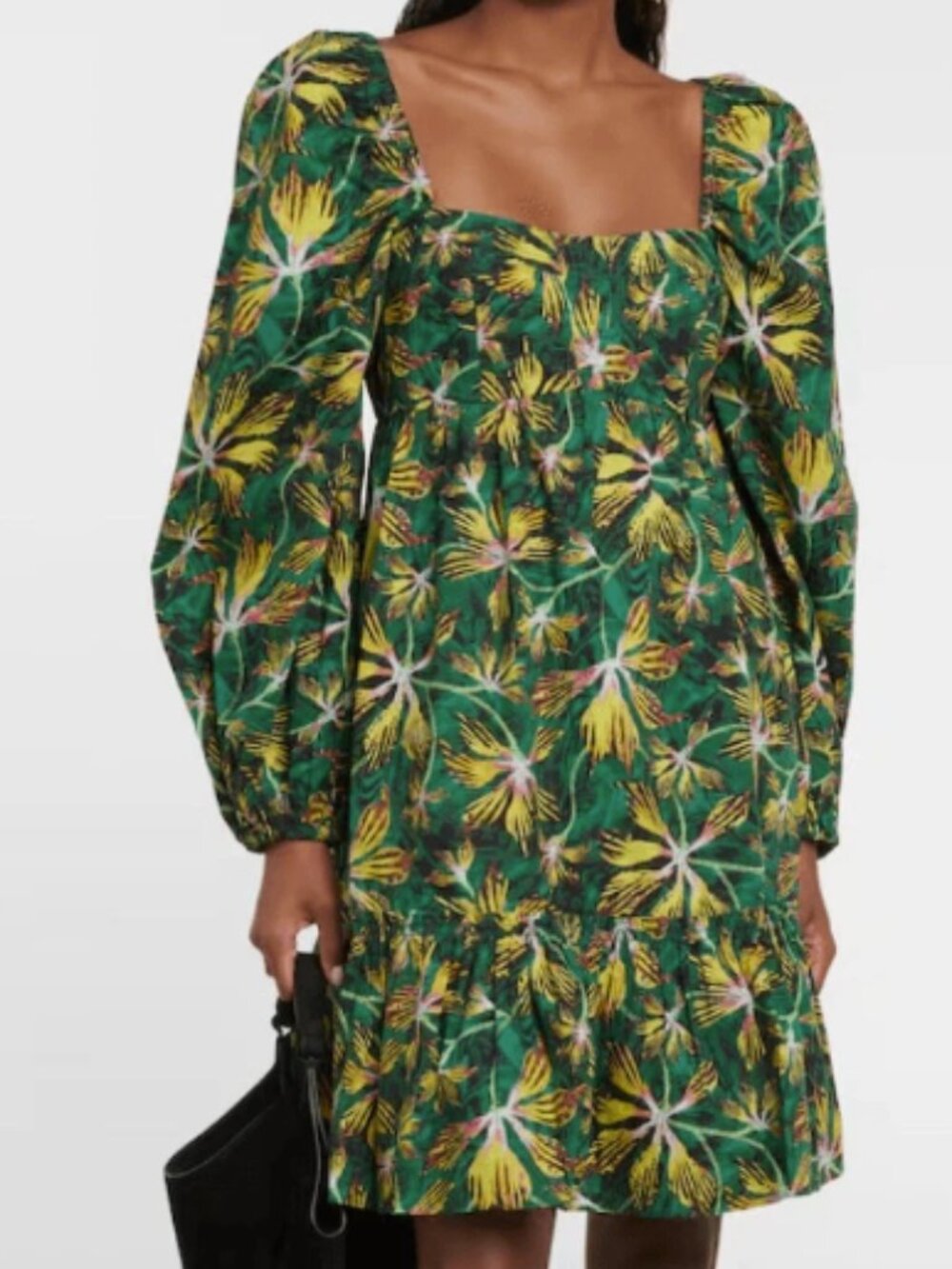 Ulla Johnson Alita dress green floral tigerlily print balloon sleeves ruffle hem